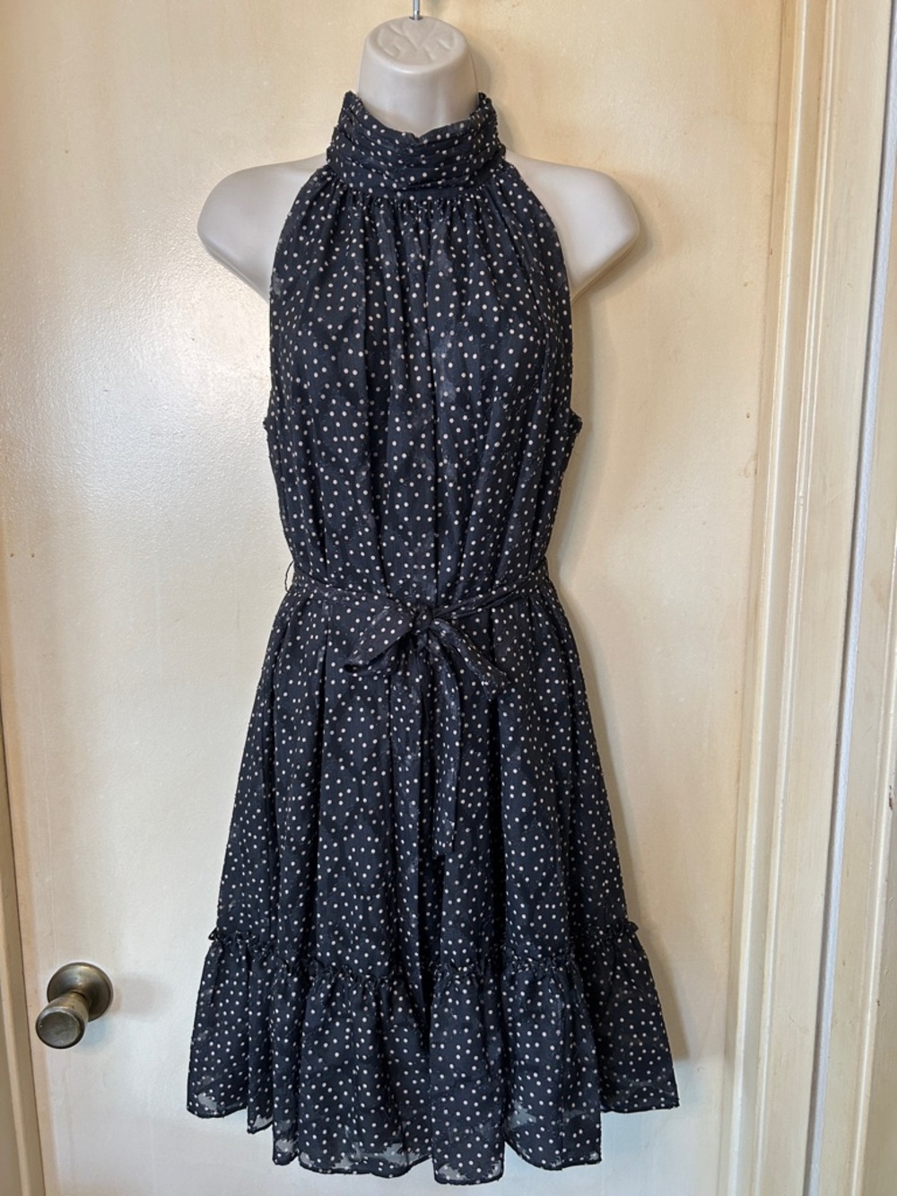 Taylor Black High Neck Swiss Dot Dress with High Neck size 10
